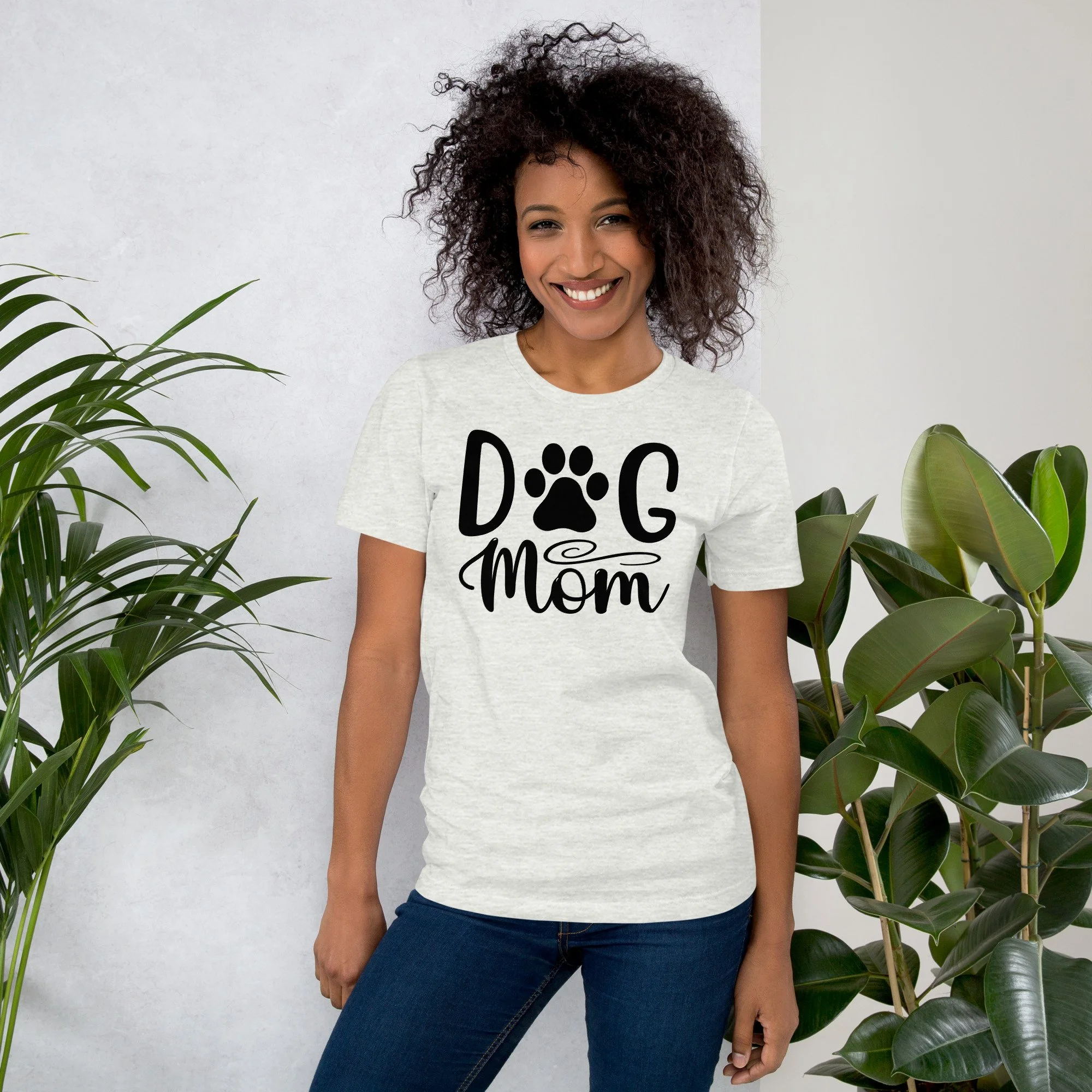 Dog Mom T-Shirt with bold paw print design-t-shirt-ash-front