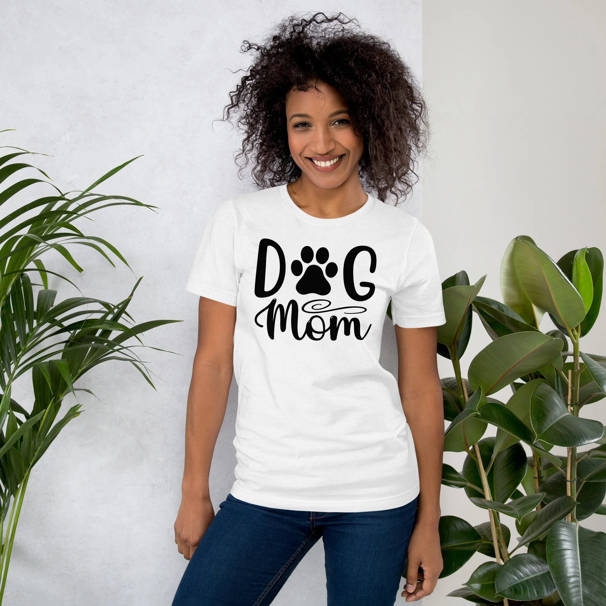 Dog Mom T-Shirt with bold paw print design-t-shirt-solid-white-blend-front