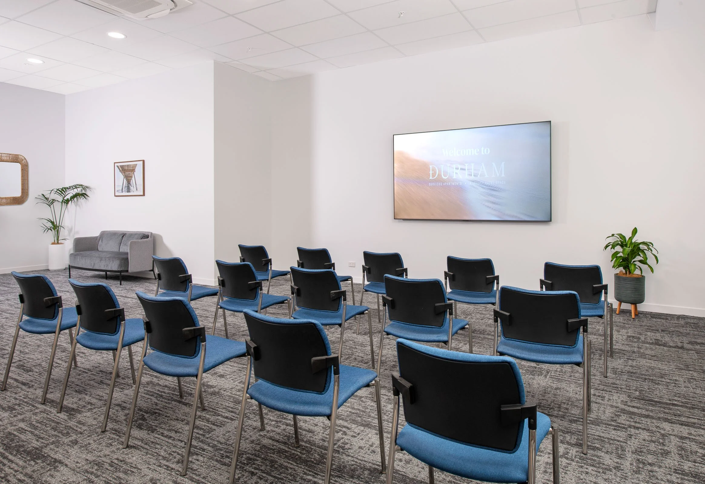 The Durham Room at Durham Serviced Apartments arranged in a theatre configuration