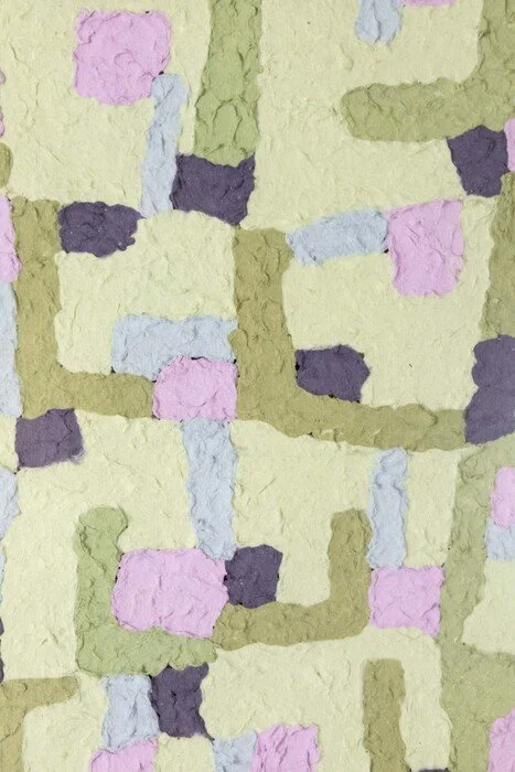 Emily Mueller, Green Lilies Paper Quilt (detail) 30" x 22.5" x .5" paper pulp painting with pigmented abaca fiber