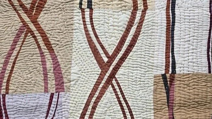 Chandra Wu, Unfinished Steps (detail) 40" x 29" Cotton machine-pieced line work with wool batting, hand-quilted with cotton sashiko thread $2000
Winner, Excellence in Composition & Design Award