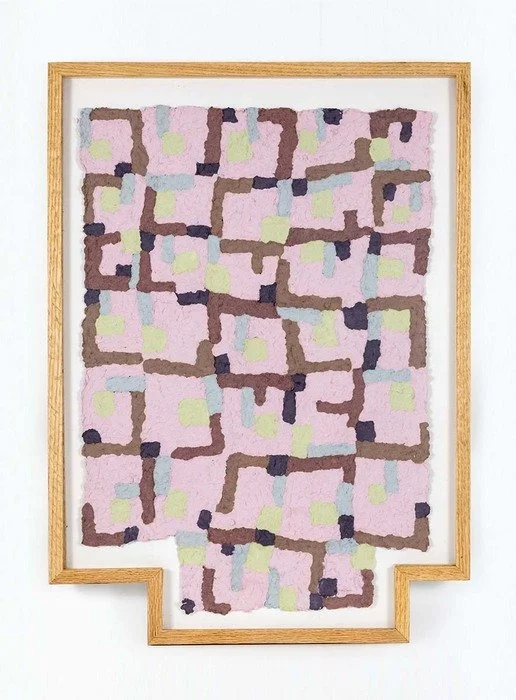 Emily Mueller, Pink Lilies Paper Quilt 30.75" x 22.5" x .5" Paper pulp painting with pigmented abaca fibers $2000