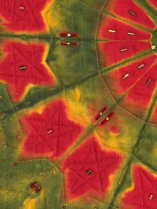 Pamela Katz, Star Burst (detail) 20" x 23" Quilting cotton, discharged, indigo, beads NFS