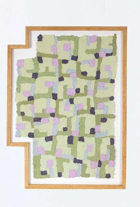 Emily Mueller, Green Lilies Paper Quilt 30" x 22.5" x .5" paper pulp painting with pigmented abaca fiber