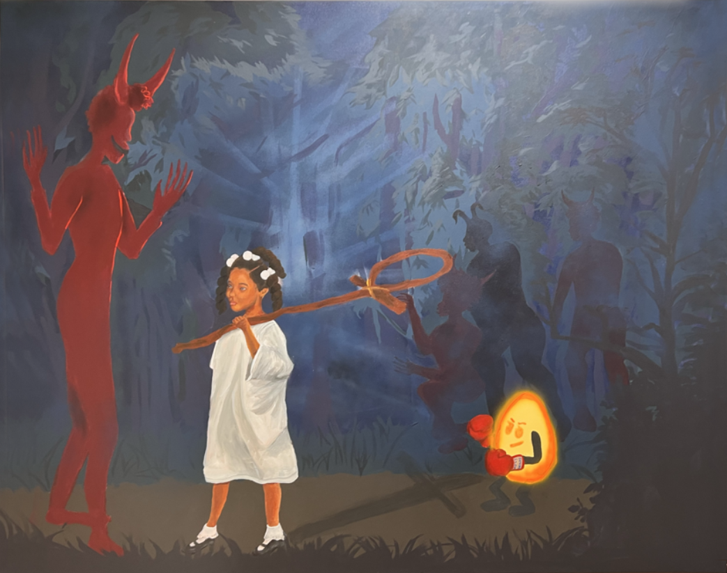 Through the Valley of the Shadow of Death, with Holy Hands
60" x 48"
Acrylic and spray paint on canvas
2025