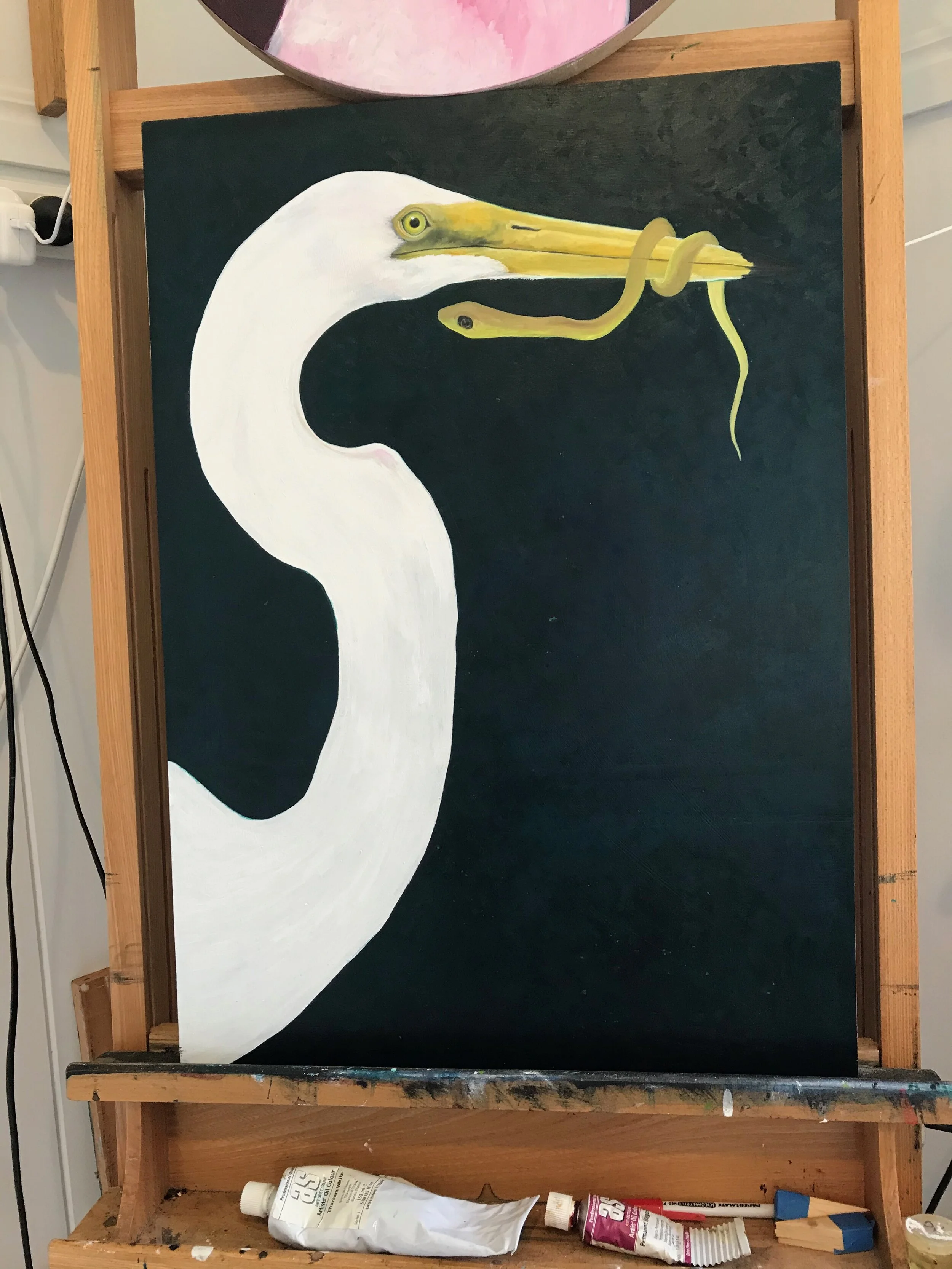 Early blocking in stage of the painting. I often get asked how I know which animals I should put together. The answer is I just see the final painting in my head and then need to find the animals to match that vision.