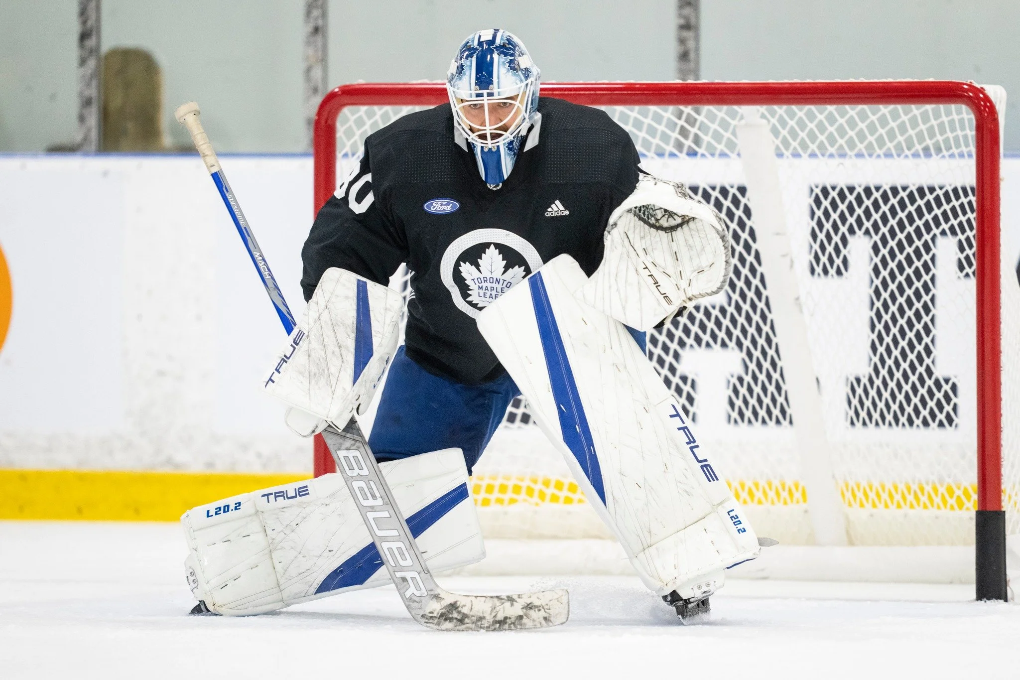 Front view of Matt Murray of the Toronto Maple Leafs tends the goal during Training Camp