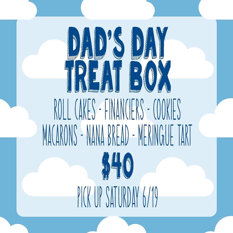 Preorders for dad's day treat boxes are up and available on our website! Open until Thursday 6/17 or sold out~ check the link in our bio for more details 💙 pick up Saturday 6/19 between 11am-1pm ☁️🌞

#thebakingendeavor #treatbox #macarons #financie