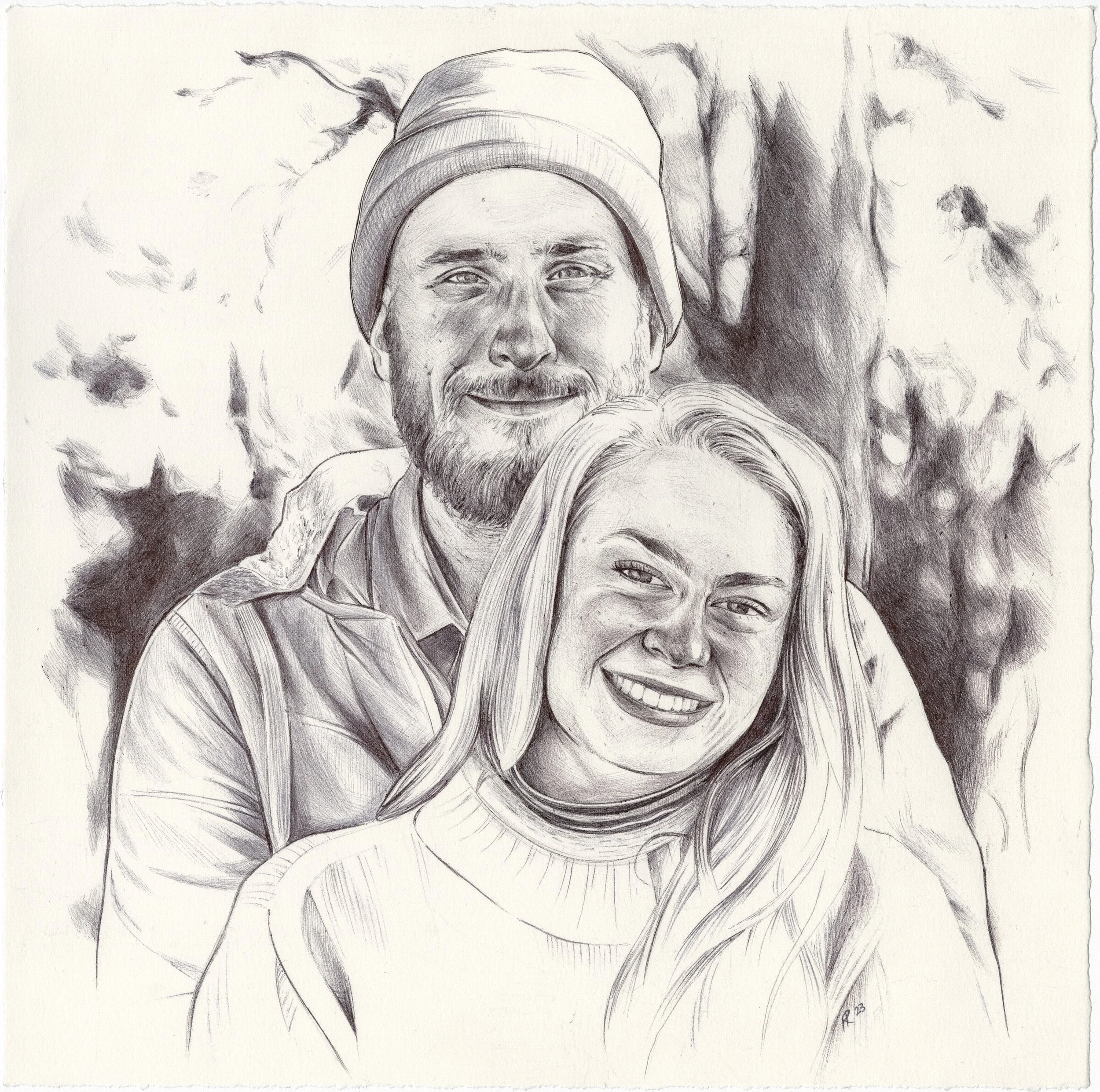 Isaac & Ruby (2023). Ballpoint pen on paper.