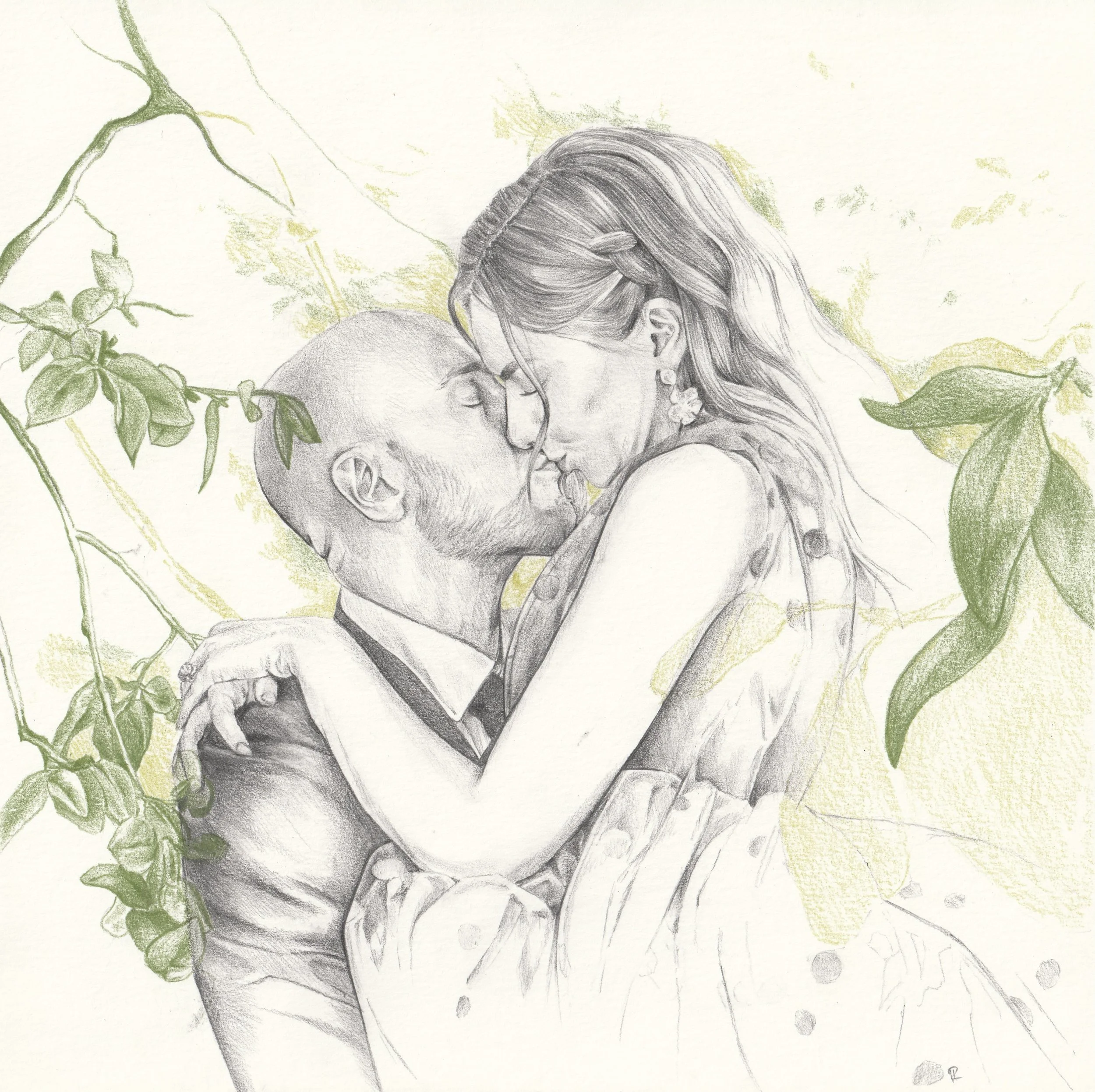 Isaac & Ruby (2024). Graphite and colour pencil on paper.