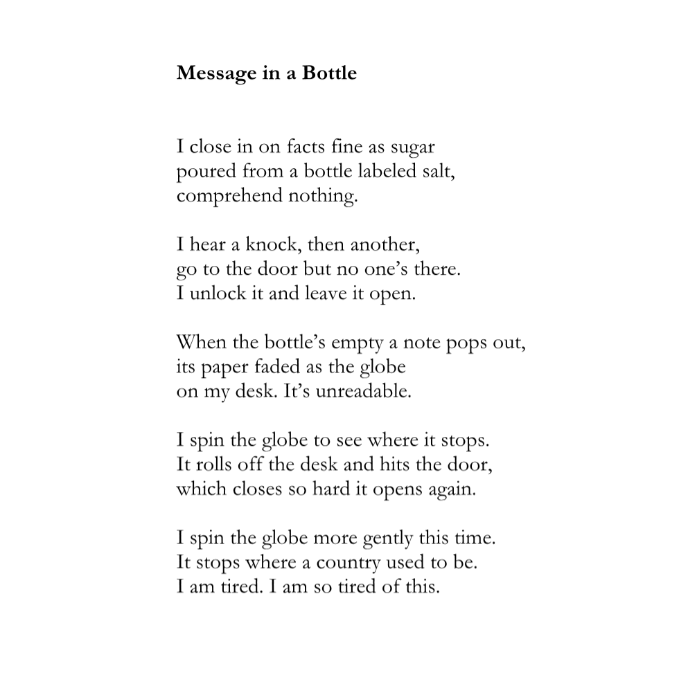  “Message in a Bottle” from Wyn Cooper’s latest book,  The Unraveling.  