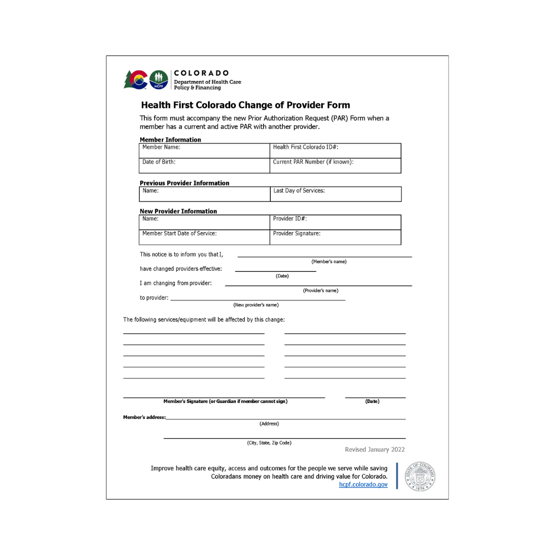 Change of Provider Form - English