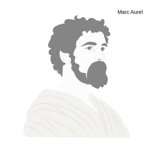 Aristoteles, gezeichnete Illustration eines Mannes mit dunklem Bart und schwarzem Haar, trägt ein antikes Gewand