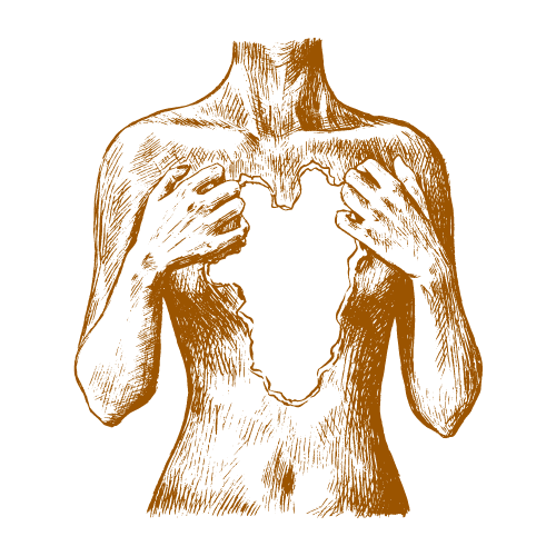 Illustration eines Menschen, der mit beiden Händen ein großes Herz vor der Brust hält