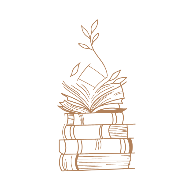 Illustration eines Stapels alter Bücher mit aufgeschlagenem Buch und zartem Zweig