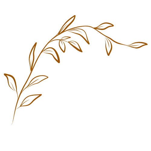 Illustration eines braunen Zweigs mit Blättern auf schwarzem Hintergrund.