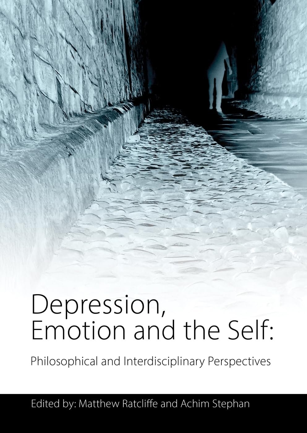 Buchcover mit einem dunklen Tunnel und einem Menschen im Hintergrund. Titel: "Depression, Emotion and the Self: Philosophical and Interdisciplinary Perspectives".