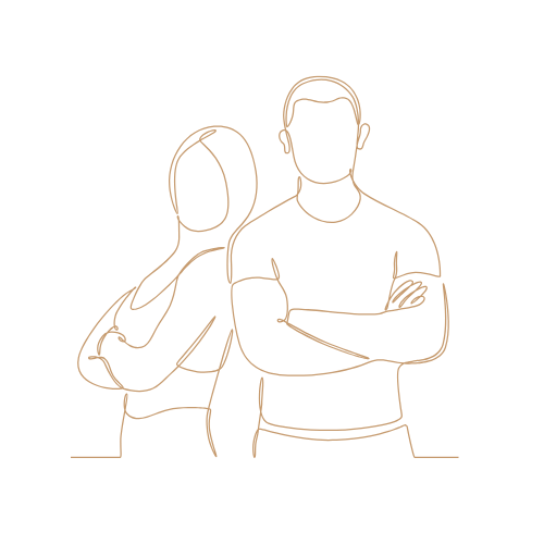 Illustration eines Mannes und einer Frau mit verschränkten Armen