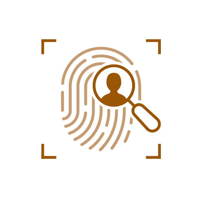 Symbol für biometrische Identifikation: Fingerabdruck mit Lupe und Benutzerprofil