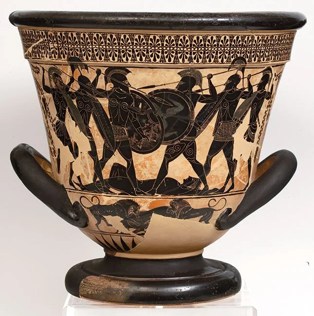 Ancient Greeks doing battle on an amphora