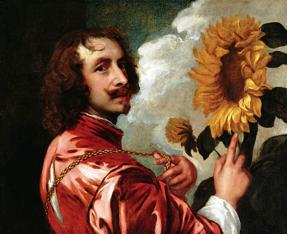 Self portrait of Anthony van Dyck with sunflower
