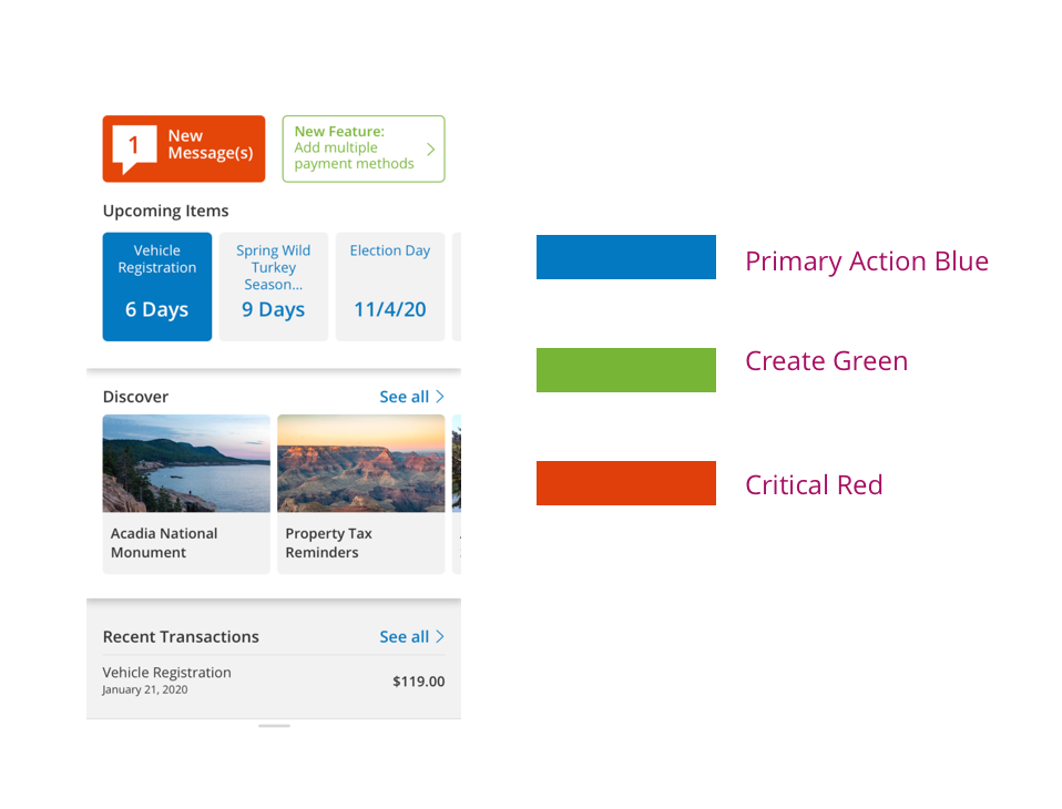 Early Dashboard iteration of a redesign screen using the new colors.
