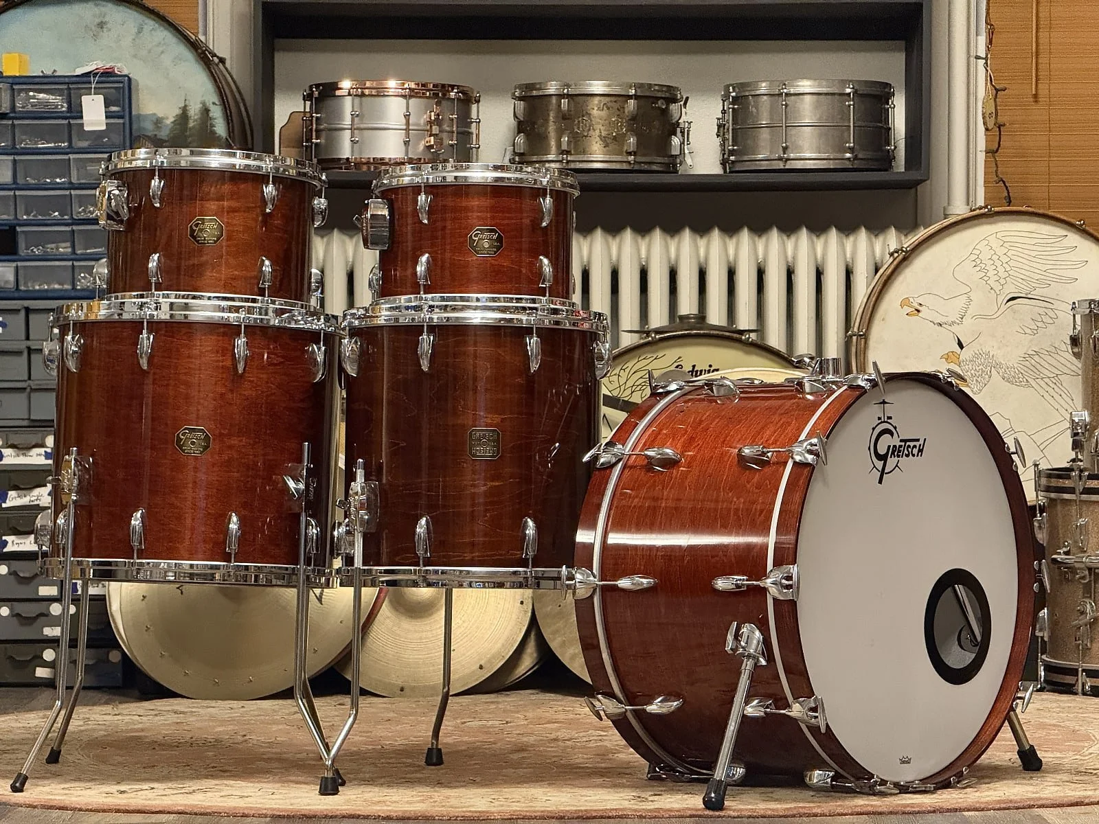 1980's Gretsch USA Walnut 24/12/13/16/18 Drum Kit Jasper