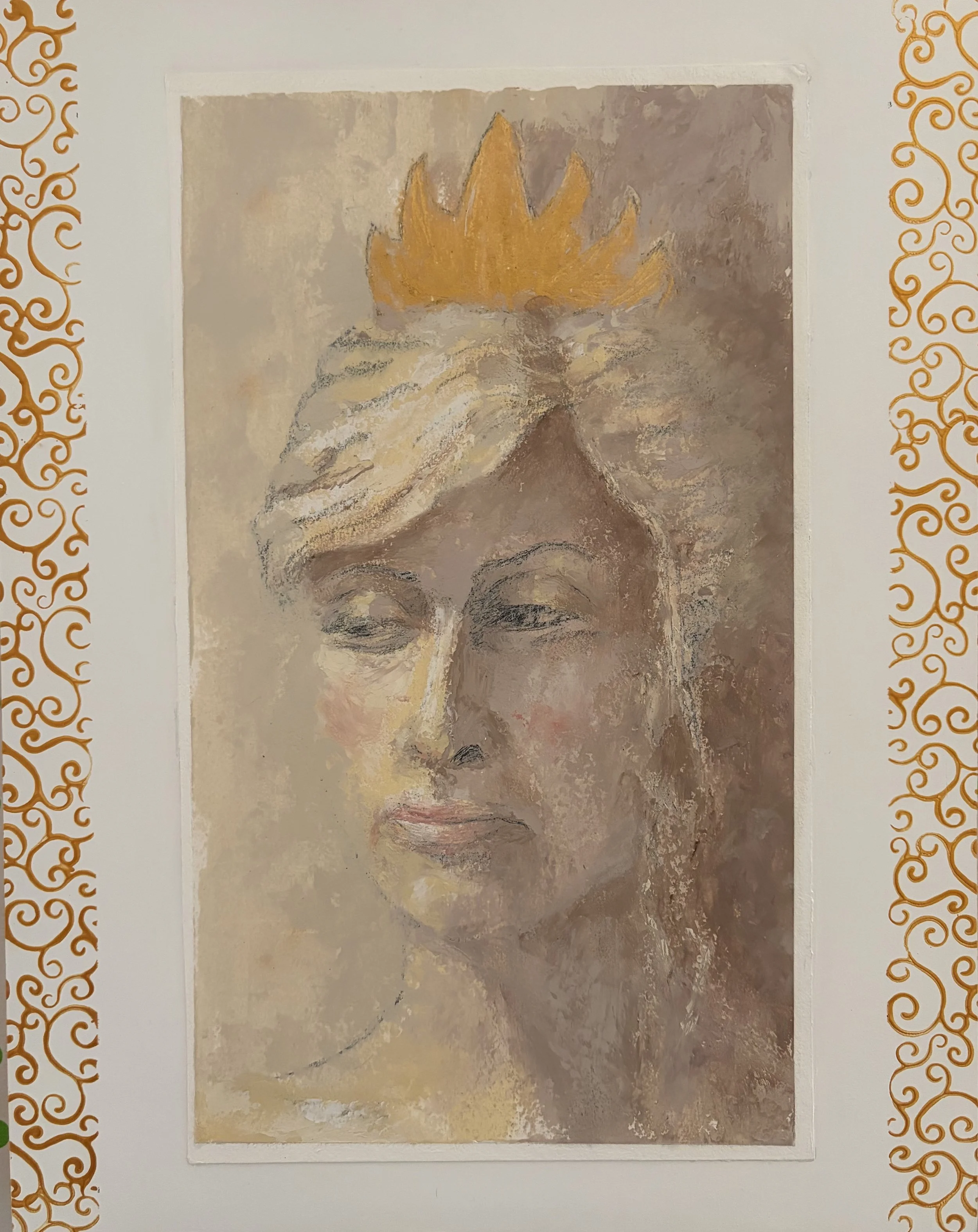 Sad Queen - 16"x 12" - oil and cold wax on paper and wood panel