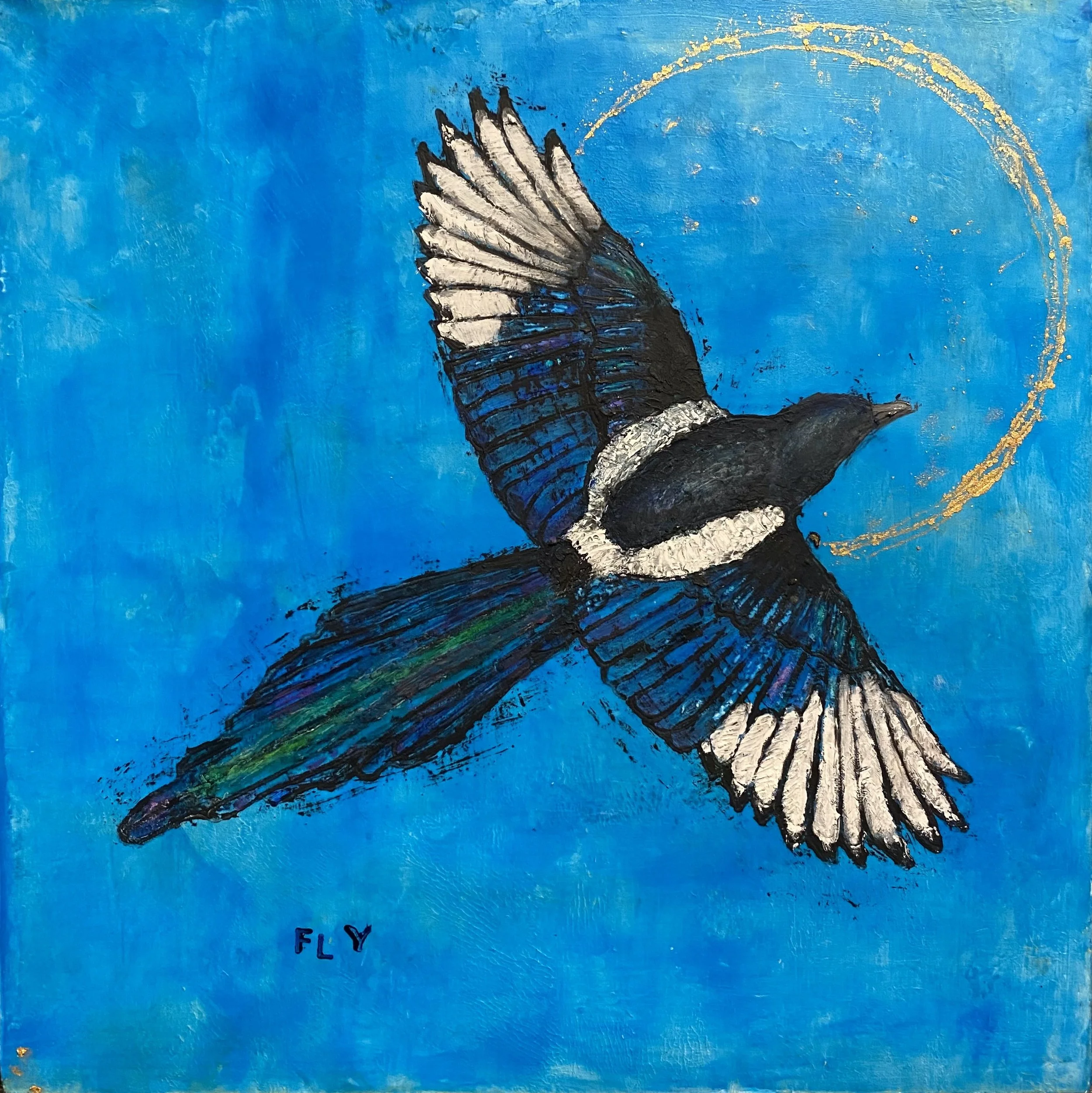 Fly 12"x12" oil and cold wax on panel 