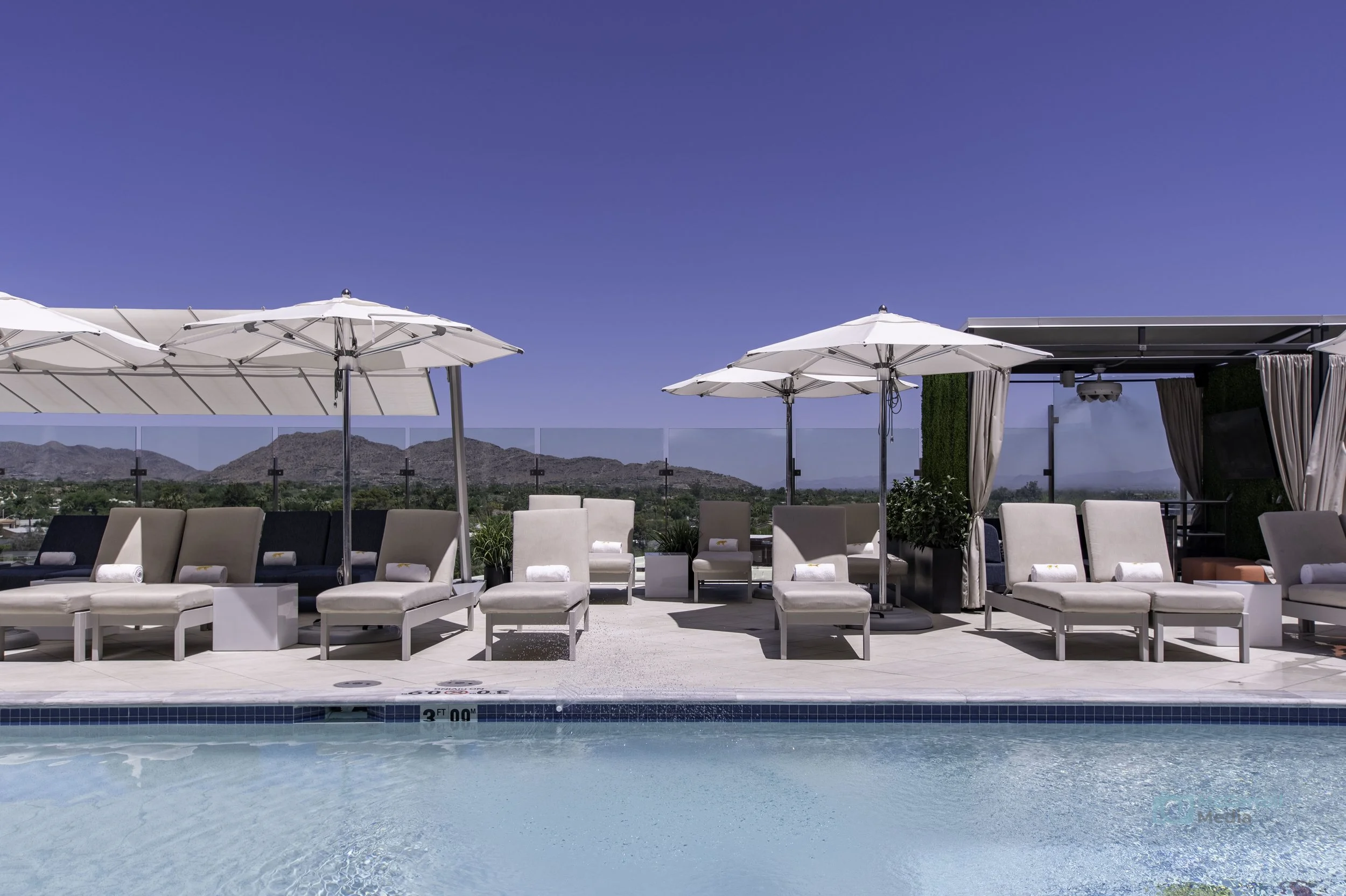 Poolside terraces at Caesars Republic in Scottsdale, photographed by McCarroll Media