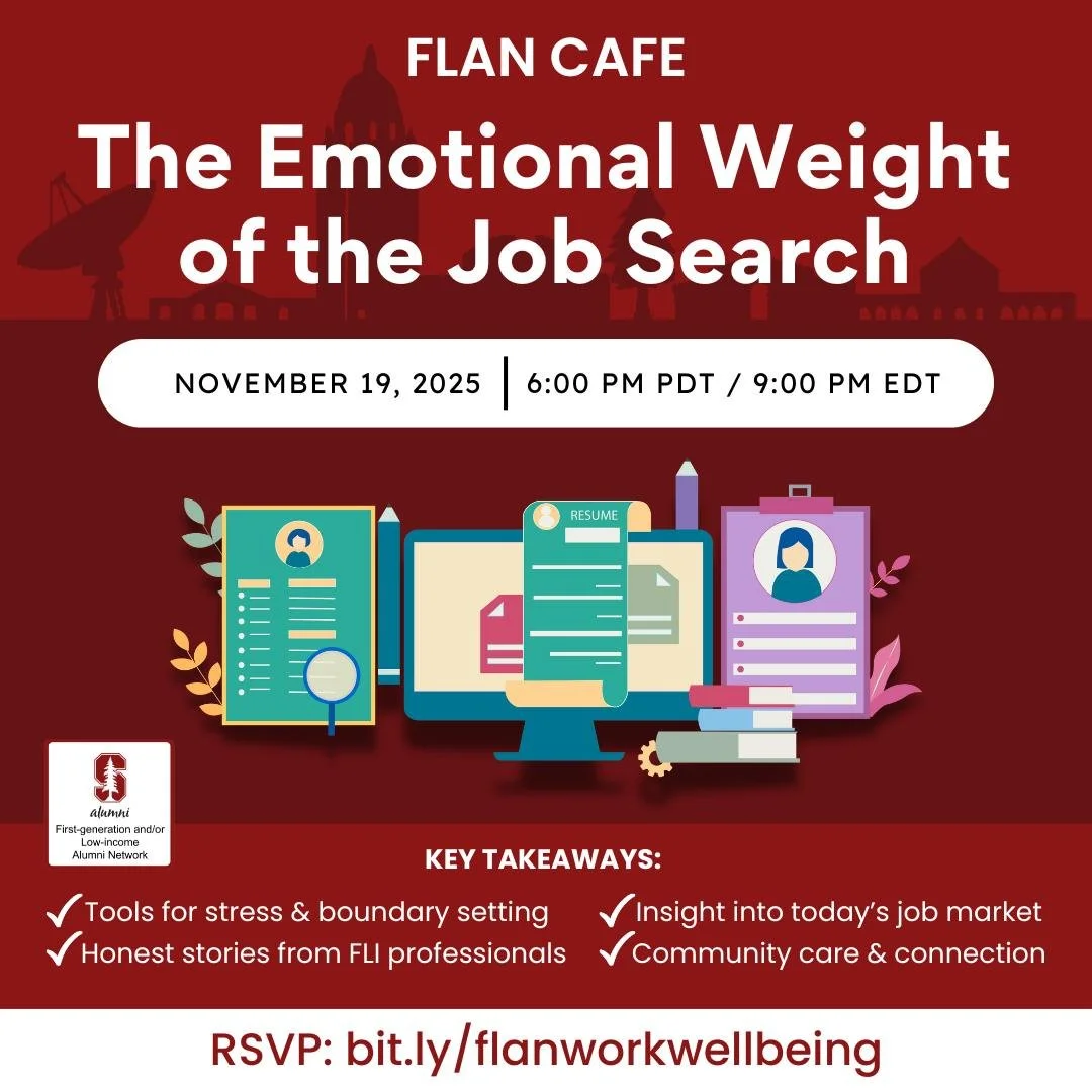 Join us on November 19 for an honest conversation about the emotional realities of job hunting as FLI professionals.
💬 Hear candid stories from fellow alumni
🧰 Learn tools for stress and boundary setting
🌱 Build community and connection
Let&rsqu