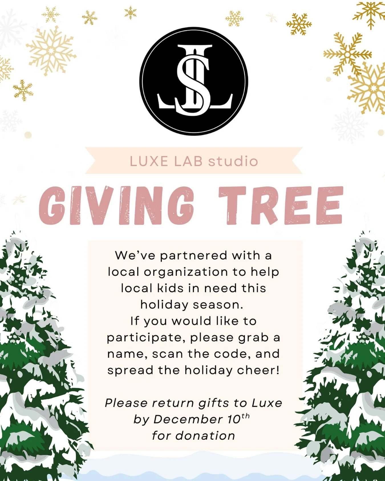 ⚜️🎁 Introducing our 2025 Luxe Giving Tree 🎁⚜️
One of our favorite holiday traditions is giving back, and this year we&rsquo;re collecting gifts for local kids in need.
Swing by Luxe, pick a name off the tree, and help us spread some extra love this