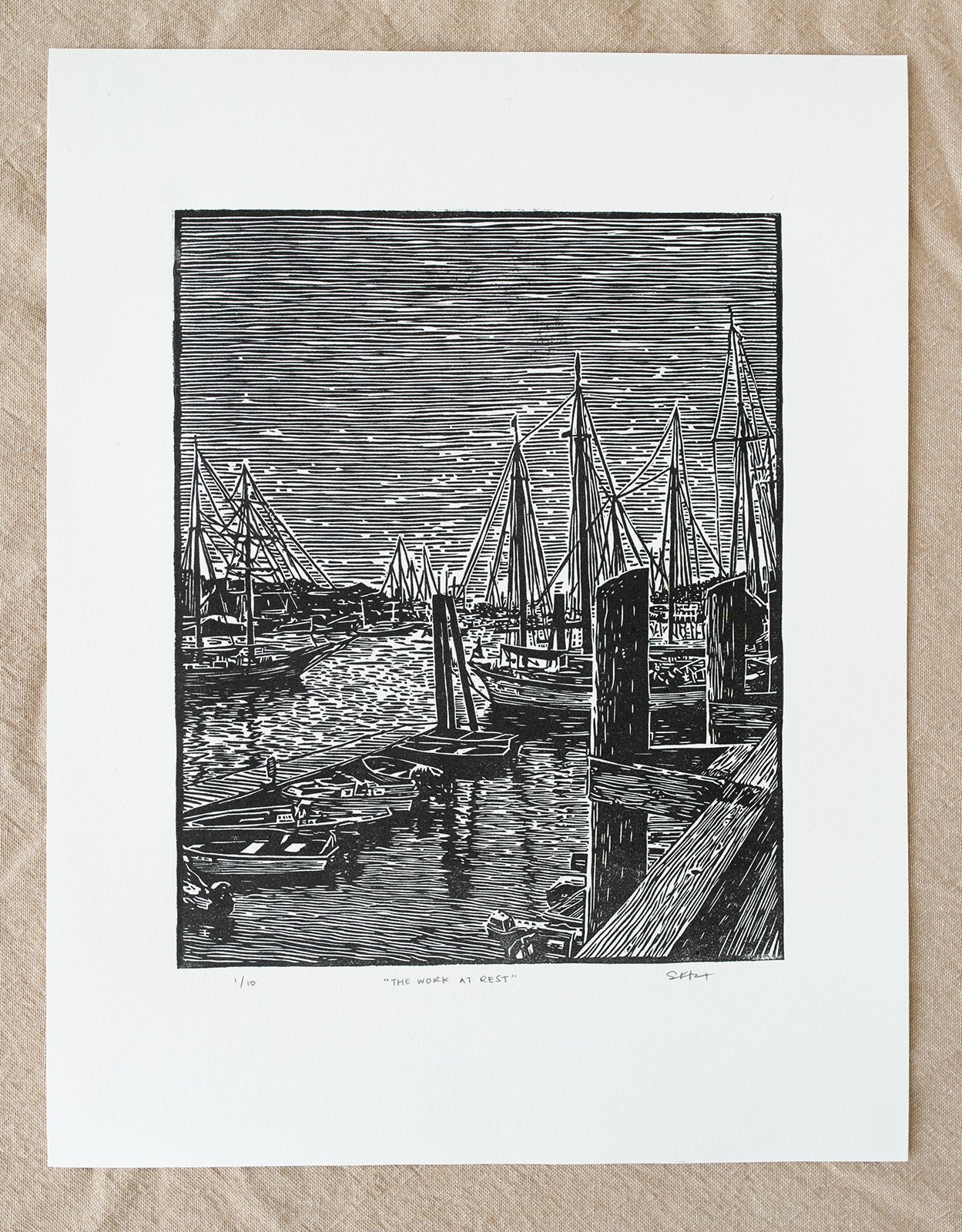 The Work At Rest – Original Linocut Print (11x14)
