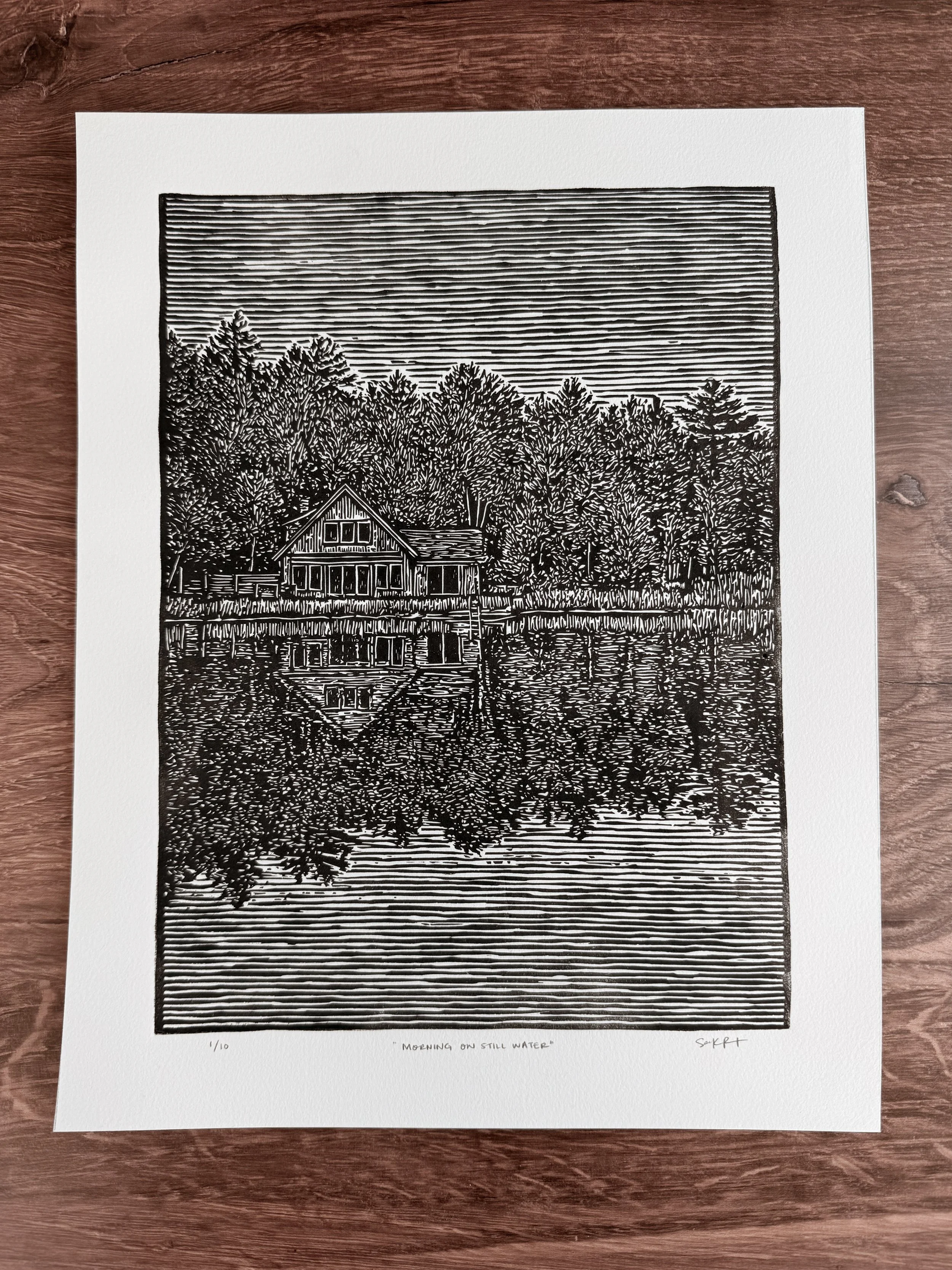 Morning on Still Water – Original Linocut Print (11x14)