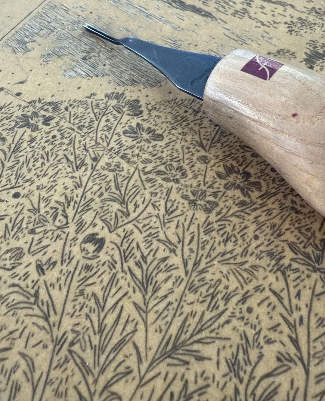 🌙 This linocut feels a little different for me. Usually, I carve away the background, but on this one, I&rsquo;m carving the details into the dark.⁠
⁠
It feels like the perfect metaphor for where I&rsquo;m at in the studio right now: practicing dail
