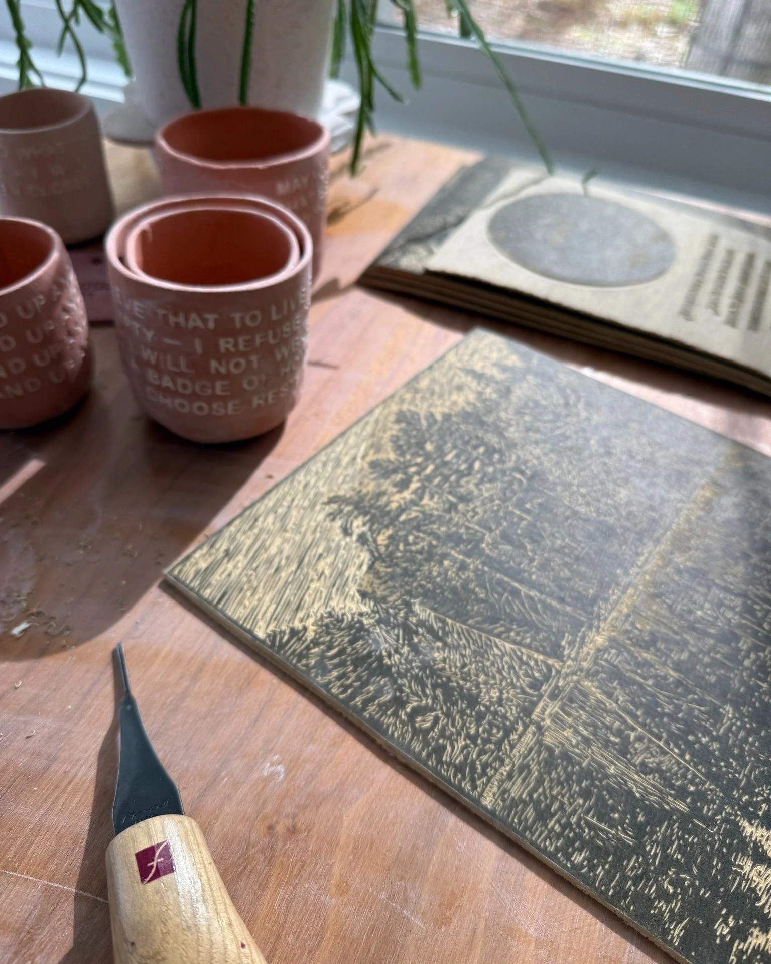 Each cut is a small act of noticing, a way of paying attention to light, texture, and time.

The carving always slows me down. Line by line, the image appears, and I remember what it feels like to move with intention.

This is where The Sanctuary Col