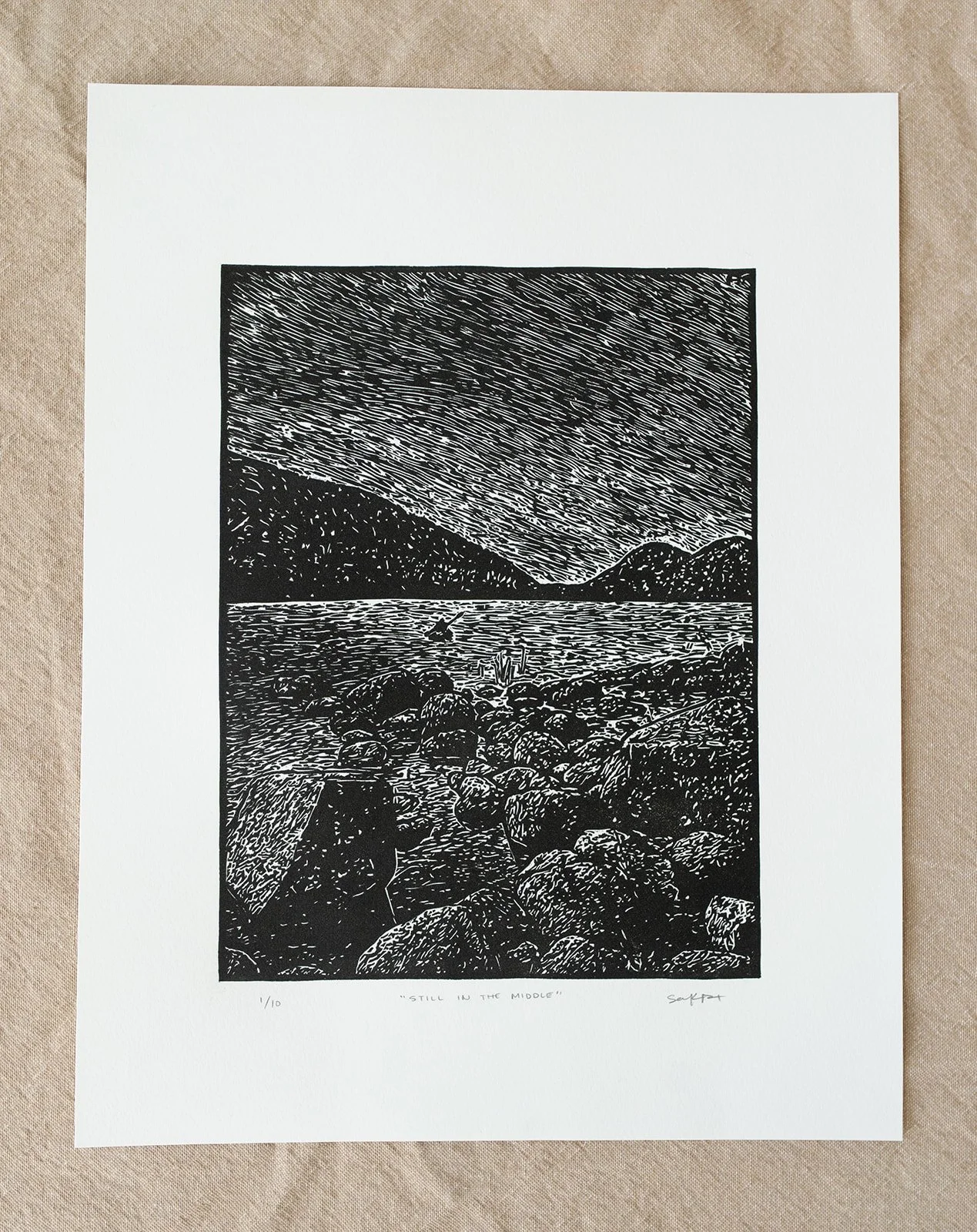 Still in the Middle – Original Linocut Print (11x14)