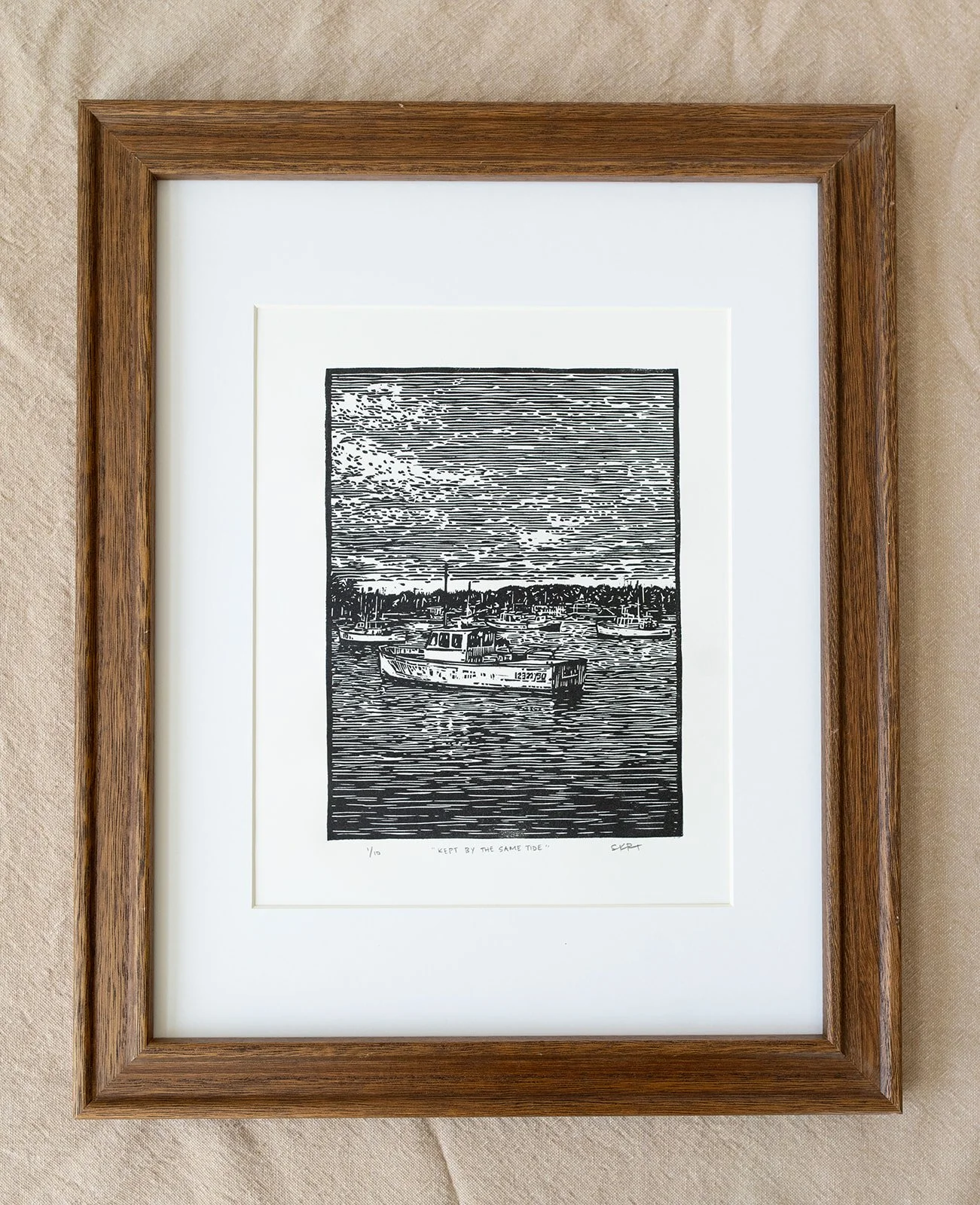 Kept By The Same Tide – Original Linocut Print (8x10)