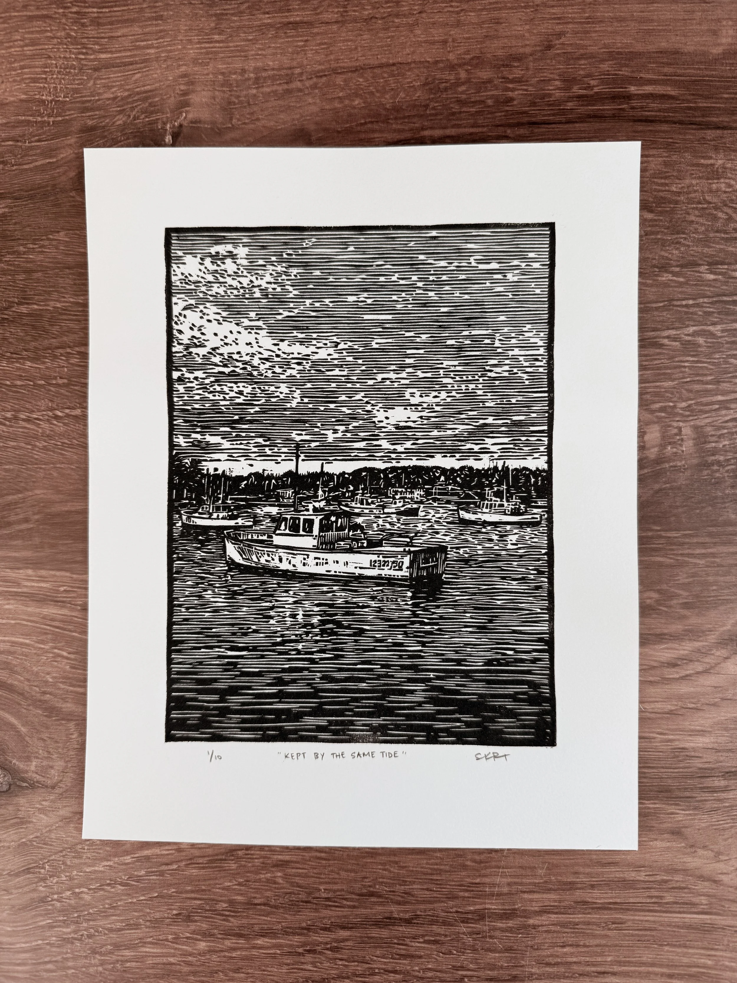 Kept By The Same Tide – Original Linocut Print (8x10)