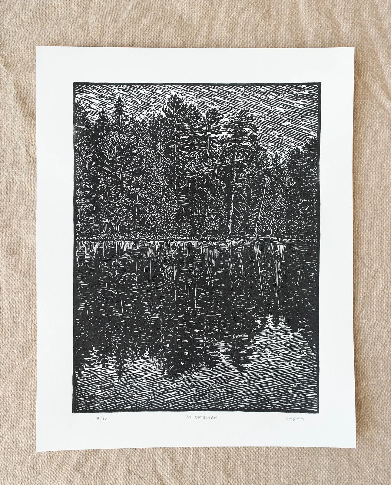 At Daybreak Linocut – Original Linocut Print (11x14)