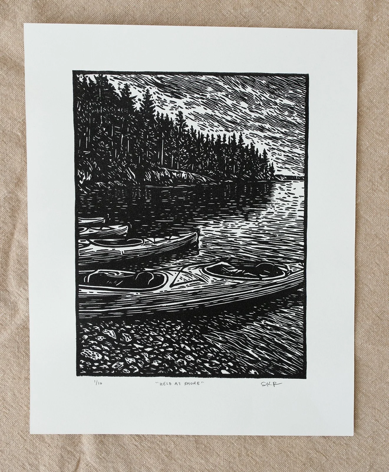 Held at Shore – Original Linocut Print (8x10)