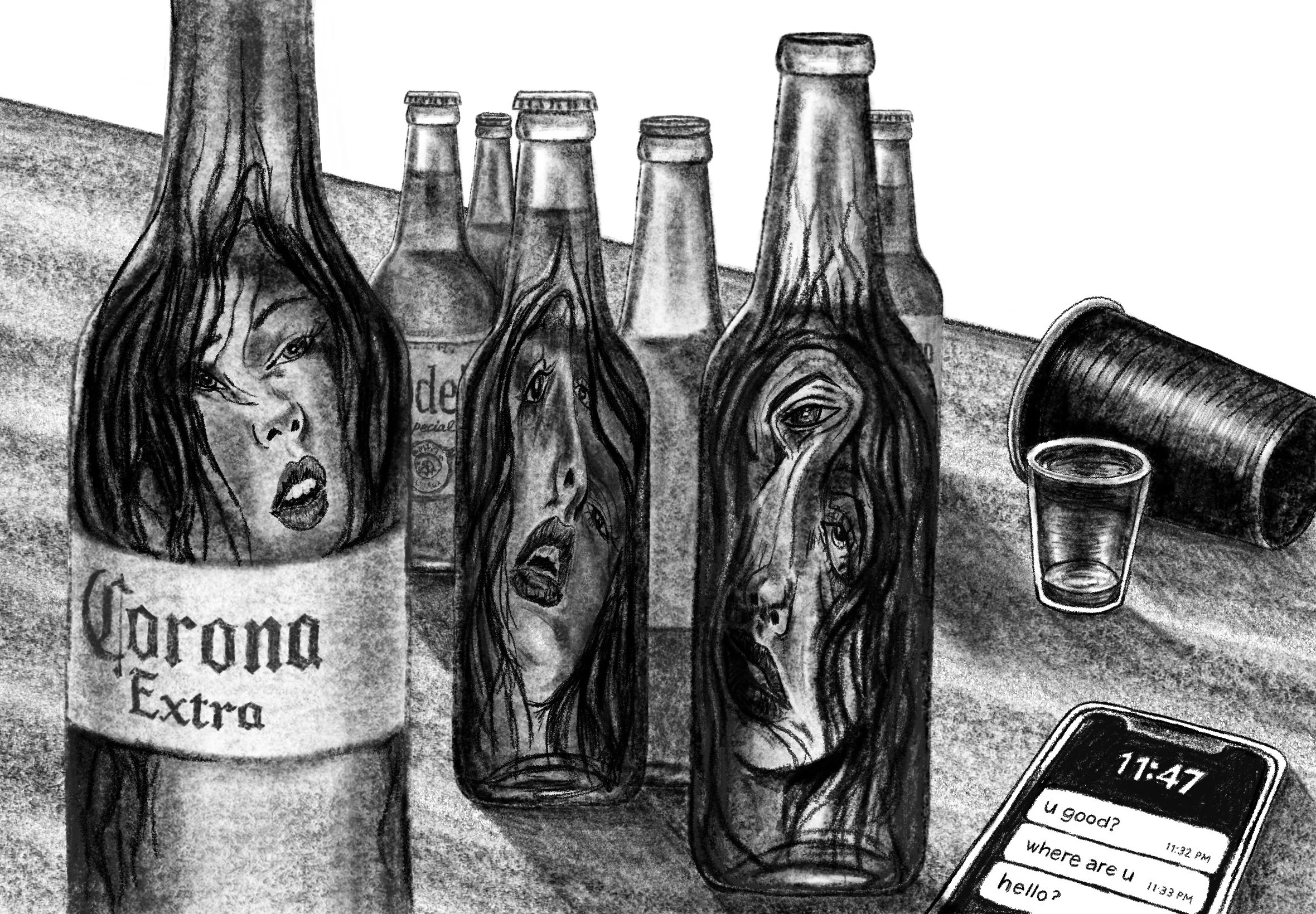 Art by Ali Adsit, “Drinks On Me: How Alcohol Consumption Impacts Your Brain”