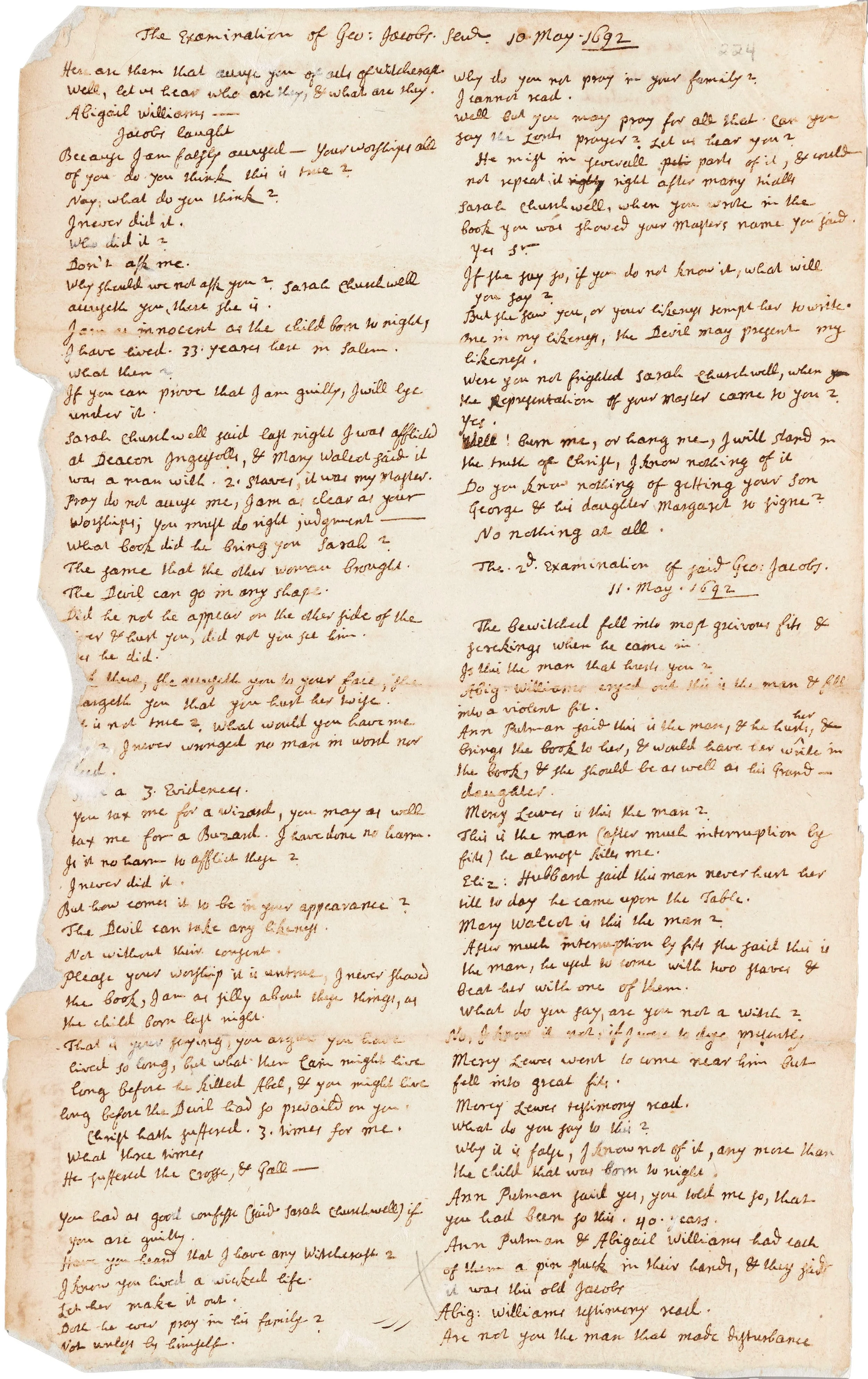 Salem Witch Trial Transcript of George Jacobs