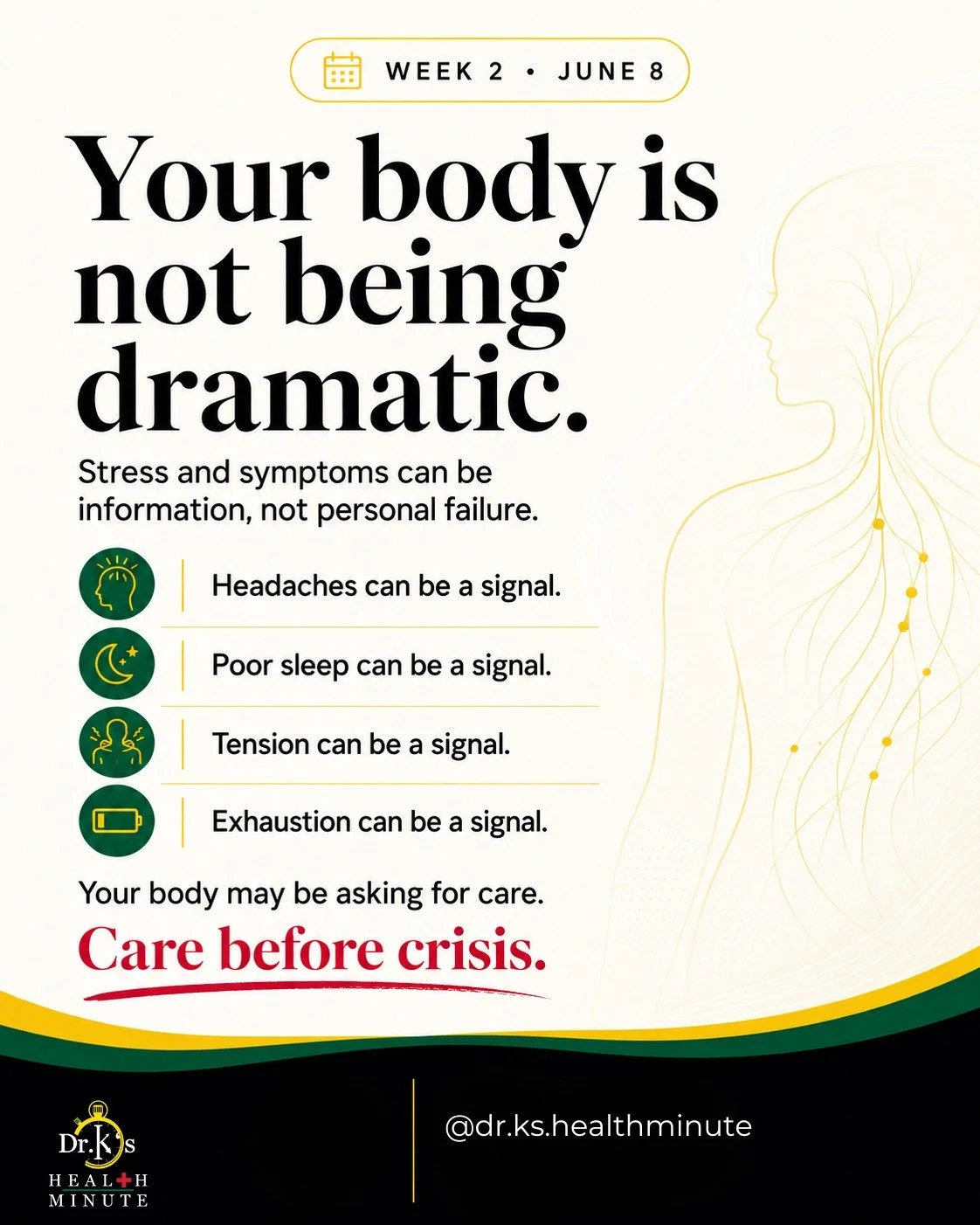 Sometimes your body is not &ldquo;acting funny.&rdquo;

Sometimes your body is telling the truth.

The headaches.
The poor sleep.
The tight chest.
The tension in your shoulders.
The exhaustion that rest alone does not seem to fix.

That does not alwa