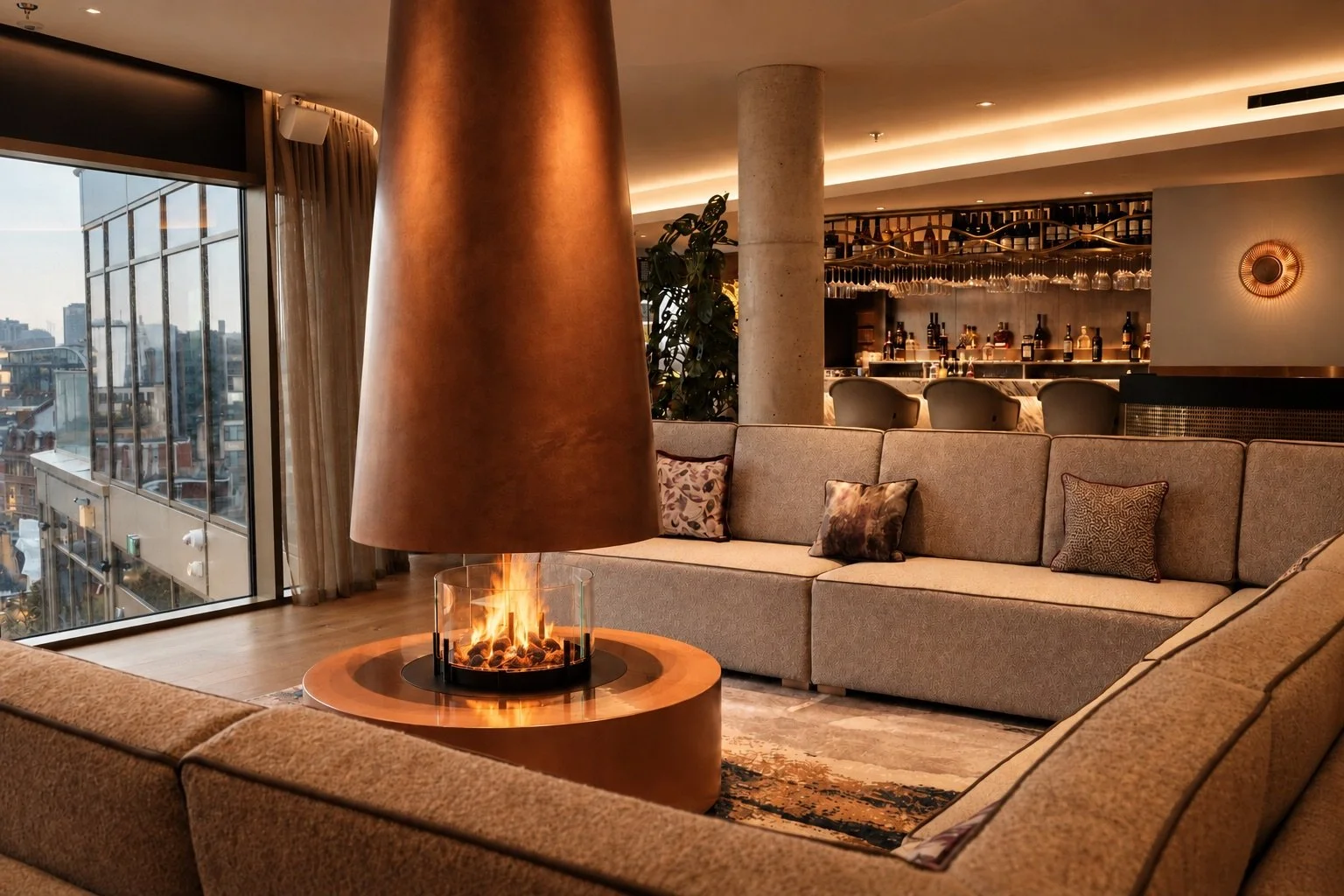 Cozy Copper Fireplace Lounge at Dusk.jpeg