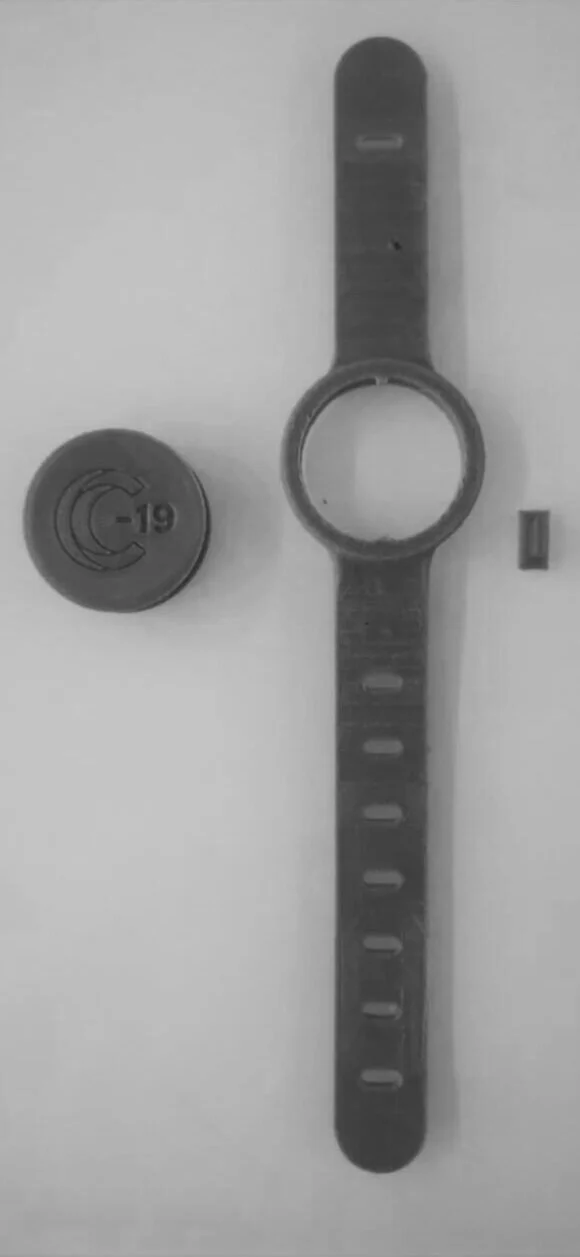 Originally designed to have three elements making up the band. Quickly it came apparent that the clasp was too fiddly for people especially with restricted hand dexterity to use.