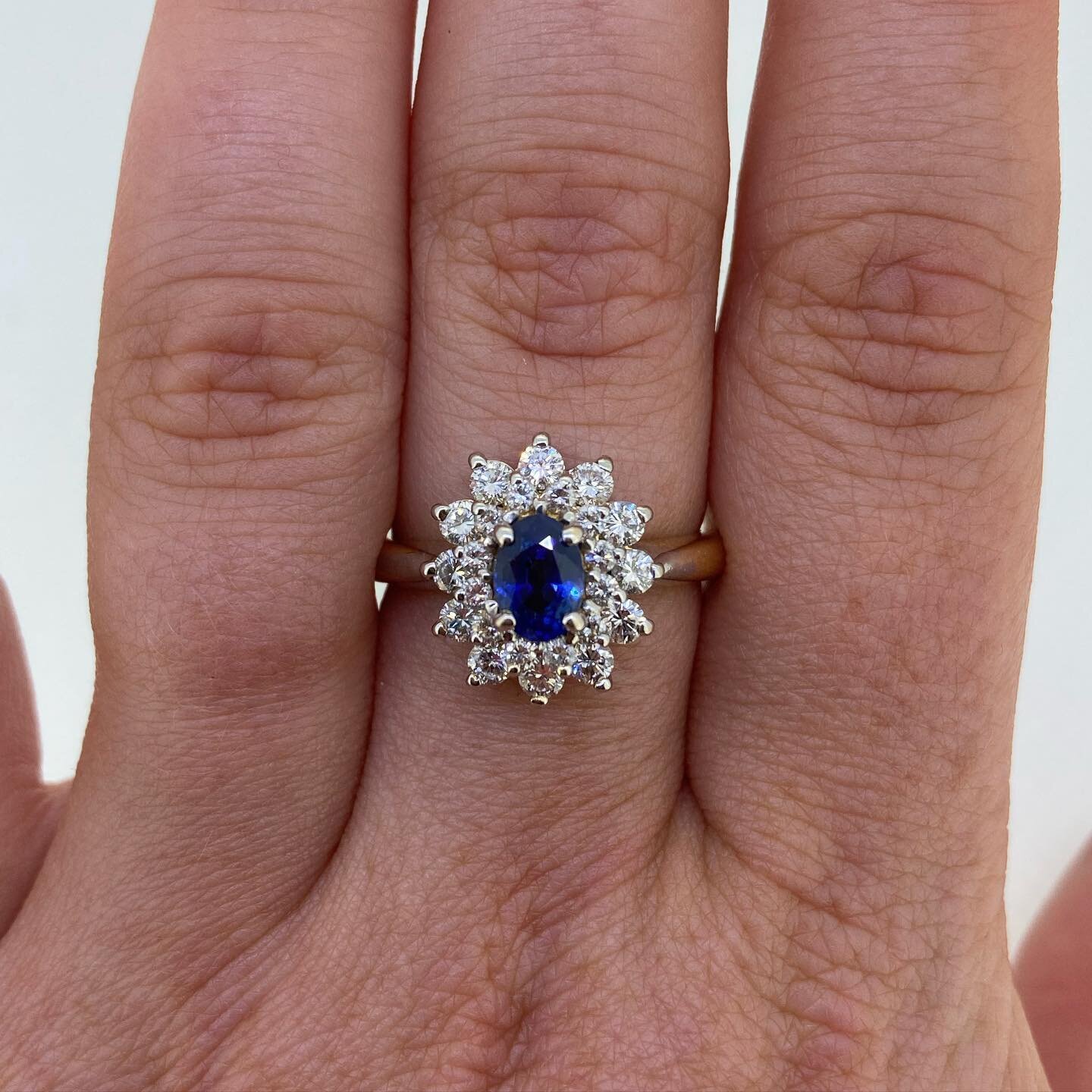 Pre-loved Sapphire &amp; Diamond cluster. Check it out in the window from tomorrow 😍