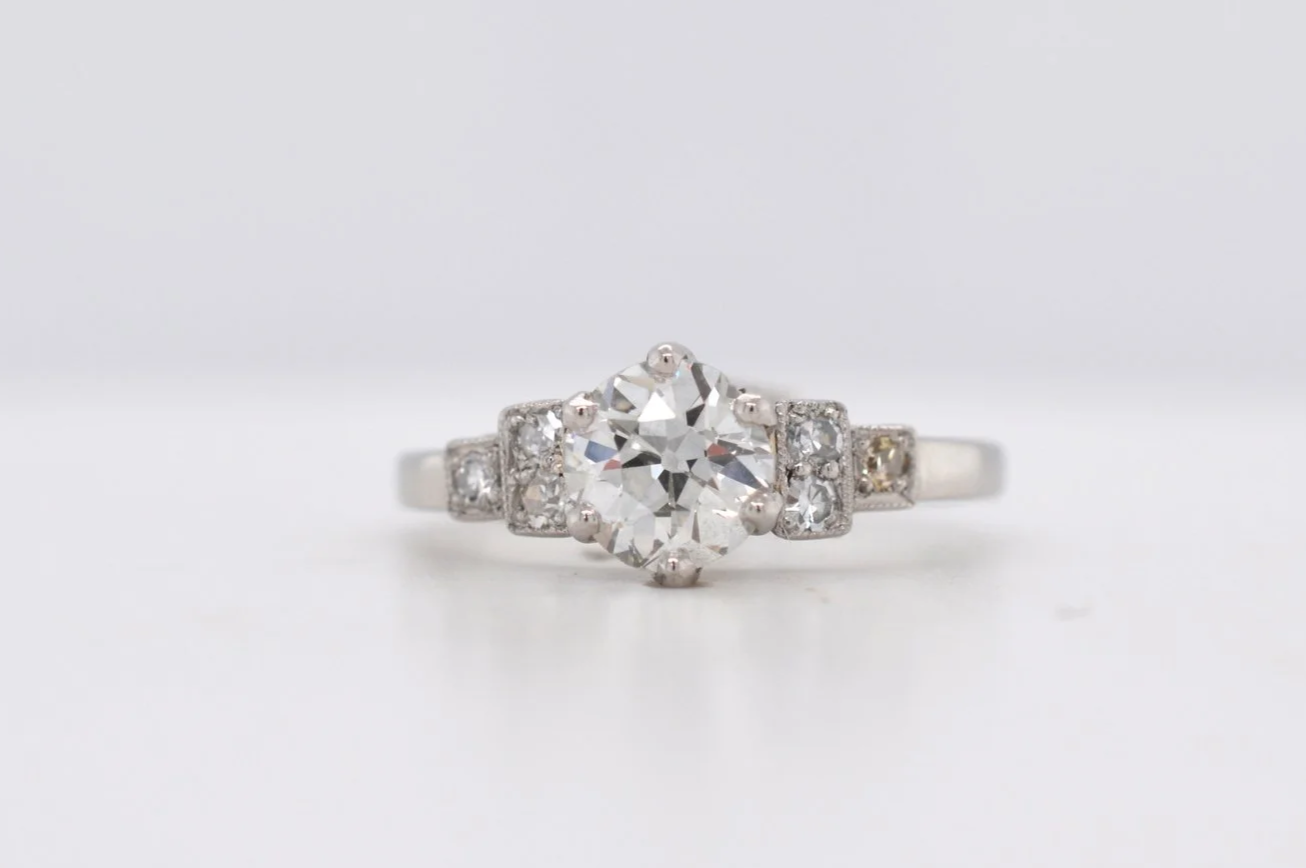 Platinum Old Cut Diamond 0.81ct with 0.12ct side diamonds Ring Price Band J (£2,500 - £3,000) FE02