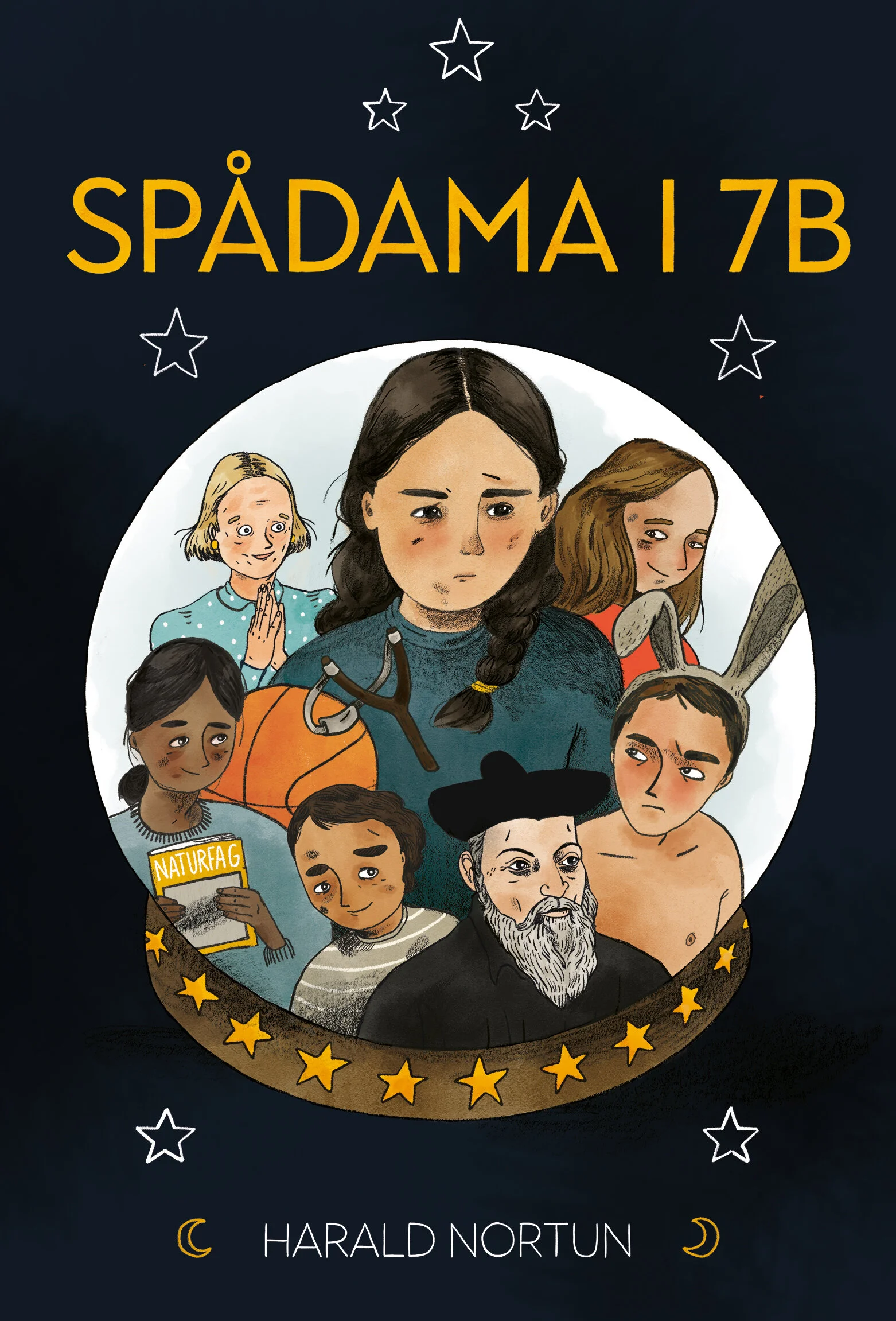 framside til "Spådama i 7B" av Harald Nortun (Det Norske Samlaget 2020)