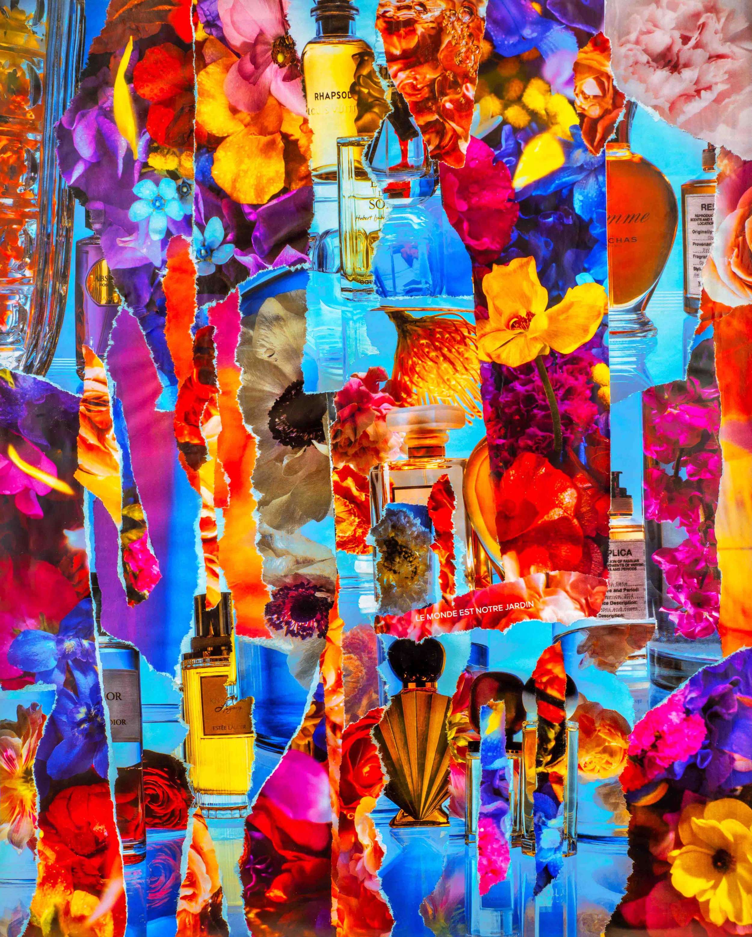 Collage contemporain "The Smell of Flowers", univers printanier poétique et délicat.